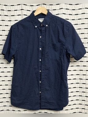 Old Navy Men's Navy Short Sleeve Dot Button-Down Shirt